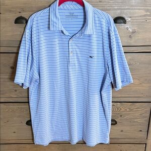 Vineyard Vines Men's Blue and White Striped Polo sz L